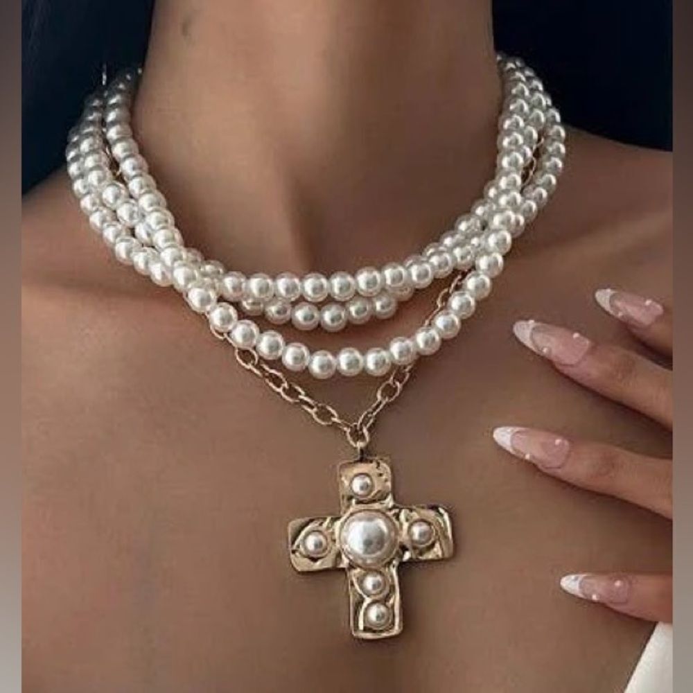 Pearl Cross Necklace N1758